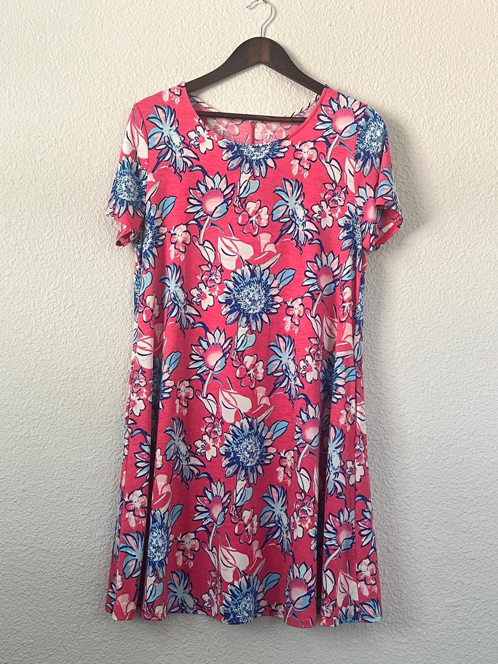 Paisley Grace Pink Blue Floral Swing Dress Size M